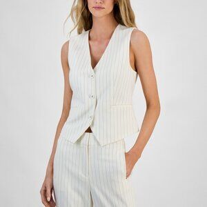 Bar III Women's Size XL Pinstripe Lined Sleeveless White Black Vest NEW